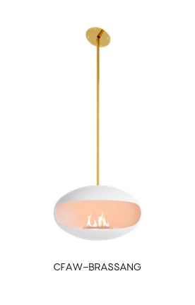 f-Cocoon Fires Aeris Schuine plafondmontage Wit en Goudkleurige stang Bio-Ethanol haard