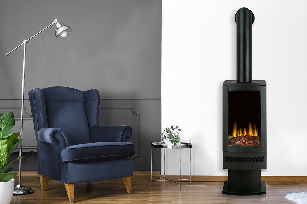 f-British Fires Bramshaw sokkel en pijp elektrische sfeerhaard interieur
