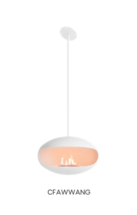 f-Cocoon Fires Aeris Schuine plafondmontage Wit en Witte stang  Bio-Ethanol haard