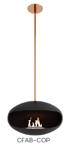 f-Cocoon Fires Aeris Schuine plafondmontage Koper en zwarte dome  Bio-Ethanol haard