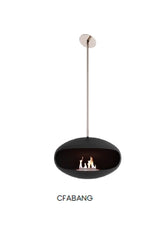 f-Cocoon Fires Aeris Zwart en RVS  Schuine plafondmontage Bio-Ethanol haard