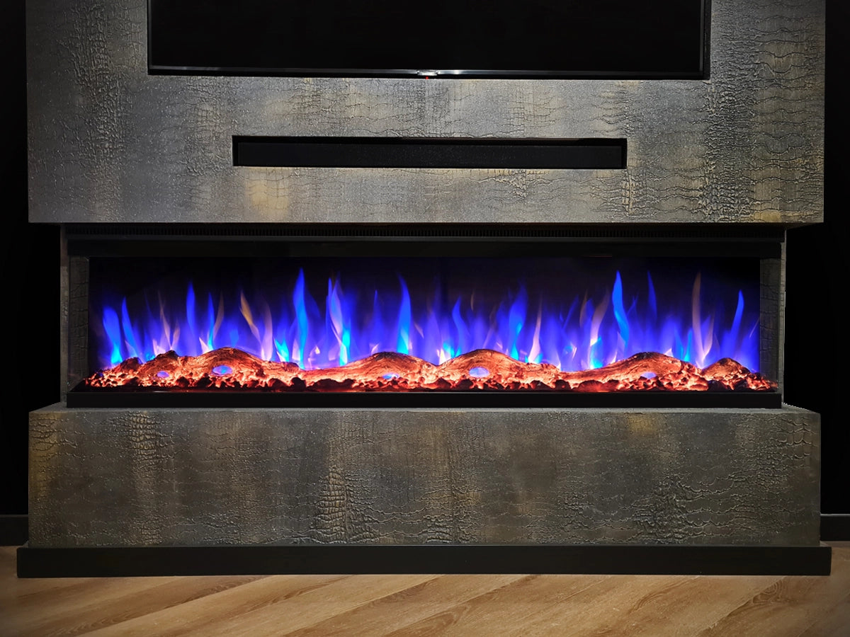 f-Valerio Fire PLATINA 165cm driezijdige elektrische sfeerhaard frontaanzicht